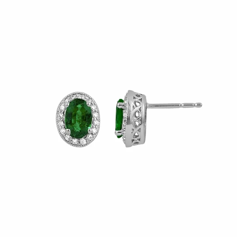 women’s classic earrings-Emerald & Diamond Halo Earrings