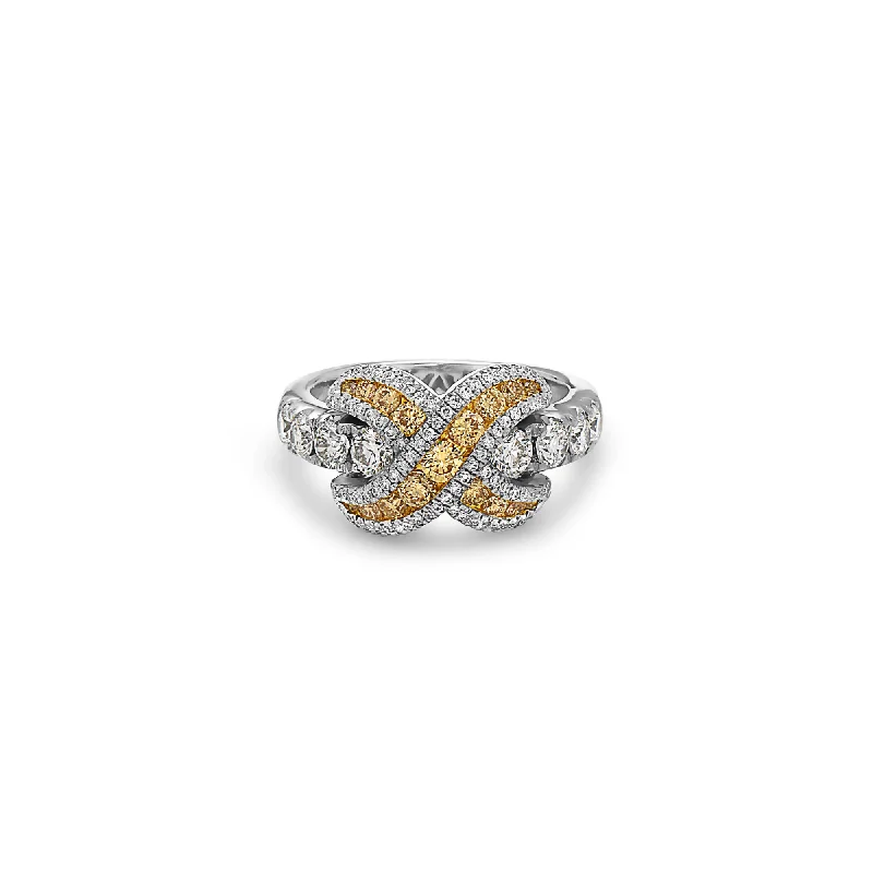 women’s custom rings-Platinum Diamond Crossover Ring