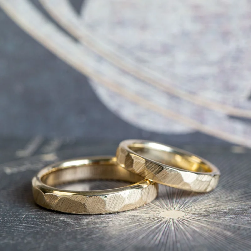 women’s promise rings-The Apollo & Luna - His and Hers Matching Hammered Gold Wedding Band Set