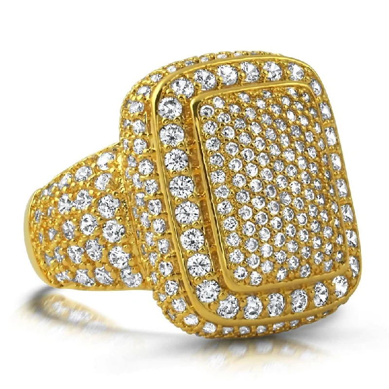 women’s adjustable fashion rings-Cocktail Chunky Ice Bling Bling CZ Mens Ring in Gold