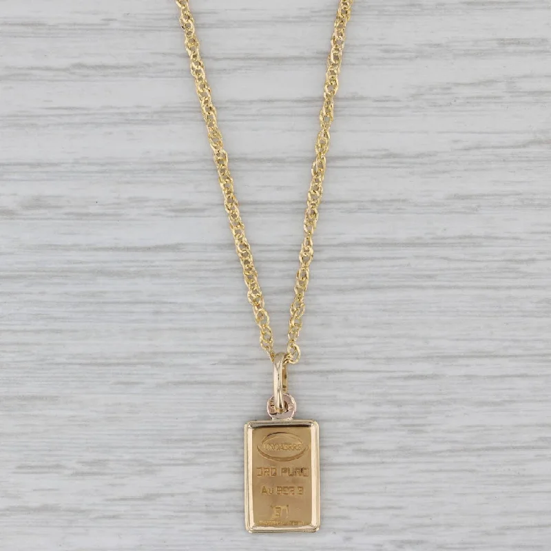 women’s custom gemstone necklaces-UnoAErre Oro Puro Fine Gold Bar Pendant Necklace 10k Gold 20.25" Rope Chain