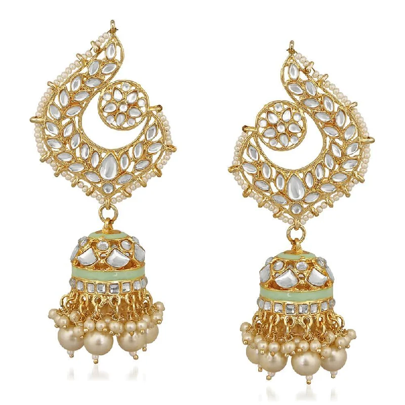 women’s luxury earrings-Mahi Rosegold Plated Ethnic Meenakari work Peacock Jhumki Dangler Earrings with Kundan for Women (VECJ100237)