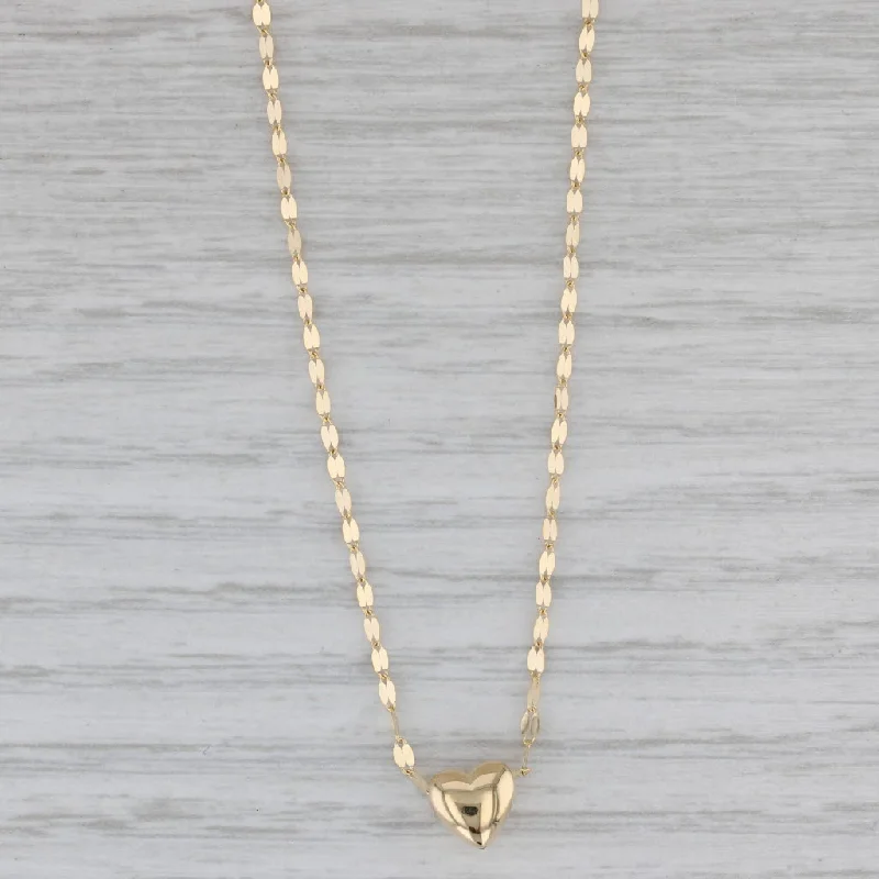 women’s delicate necklaces-New Mirror Chain Heart Pendant Necklace 14k Yellow Gold 18" 1.3mm