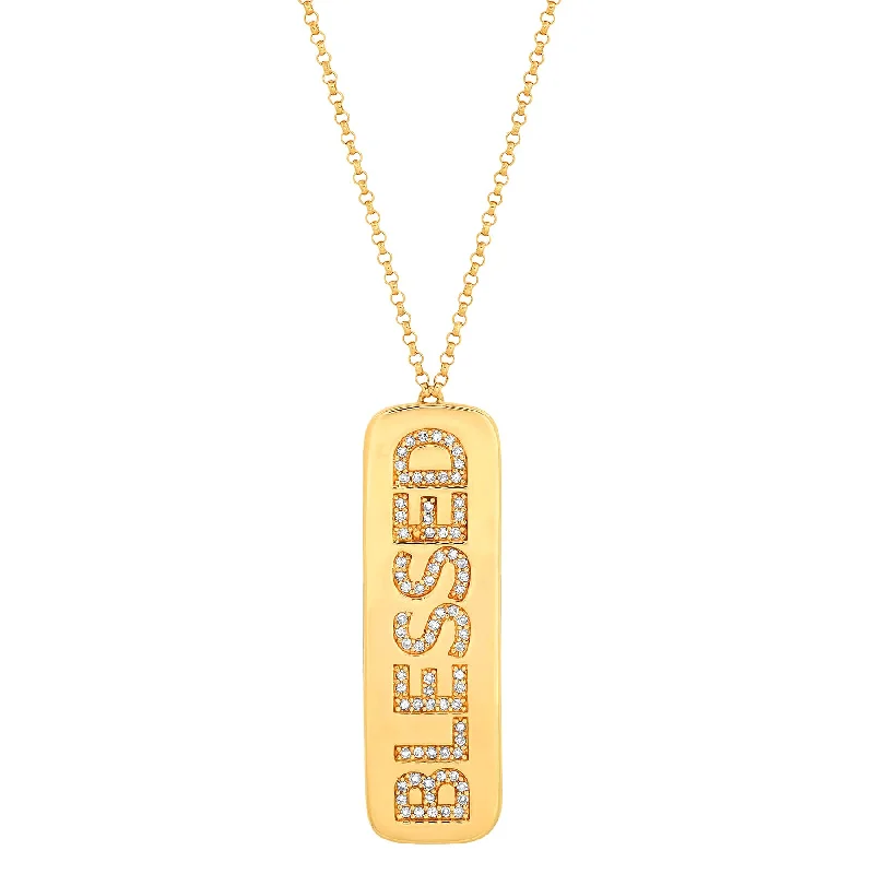 women’s long chain necklaces-BLESSED TAG NECKLACE