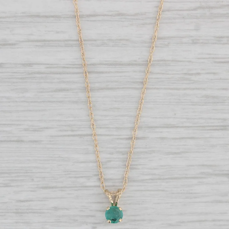 women’s custom name necklaces-0.20ct Emerald Solitaire Pendant Necklace 14k Yellow Gold 18.75" Rope Chain