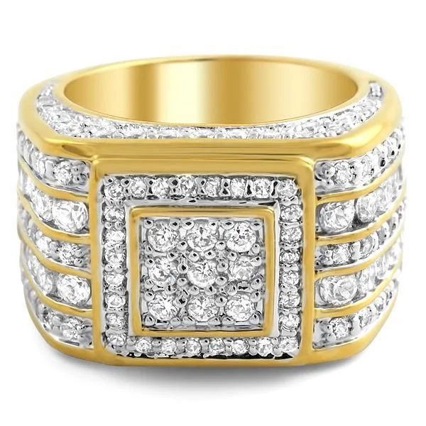 women’s statement silver rings-Gold .925 Silver Godfather CZ Bling Bling Ring