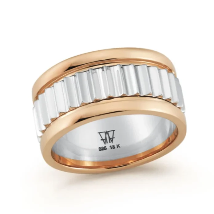 women’s emerald cut rings-Walters Faith 'CLIVE' Two-Tone Fluted Band Ring