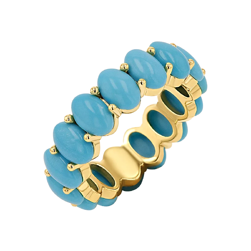 women’s men’s engagement rings-Genuine Turquoise Oval Eternity Band