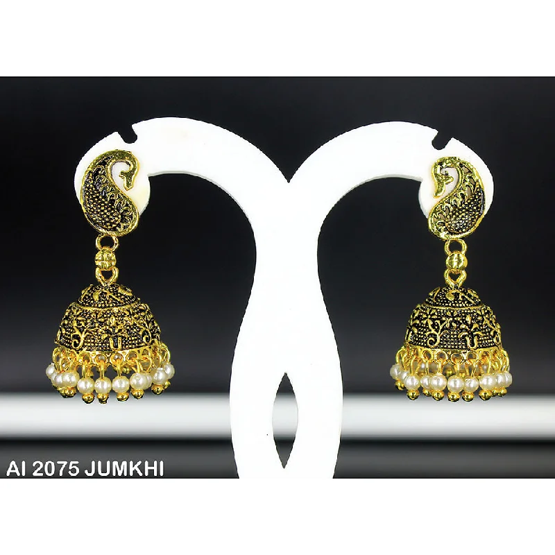 women’s sterling silver drop earrings-Mahavir Gold Plated White Pearl Jhumki Earrings -AI Jumkhi 2075