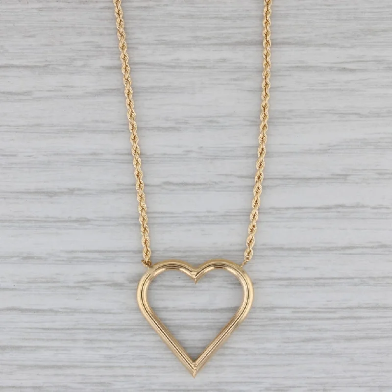 women’s vintage-style necklaces-Heart Station Pendant Necklace 14k Yellow Gold 18" Rope Chain