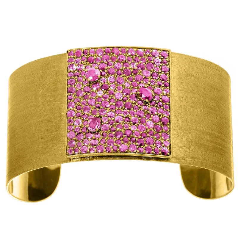 women’s mixed metal bracelets-Stardust Cuff Yellow Gold Pink Sapphire