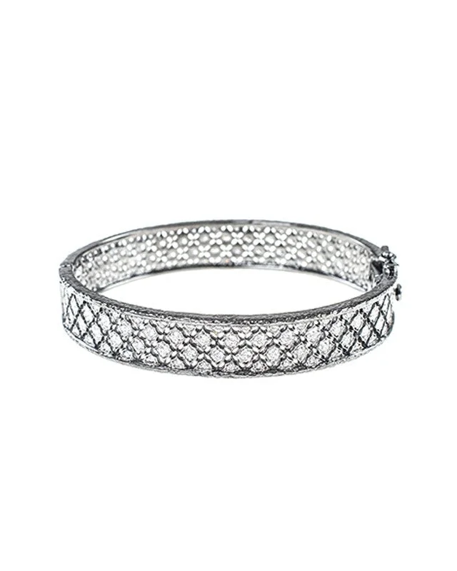 women’s chunky bracelets-Black Rhodium Filigree Bangle