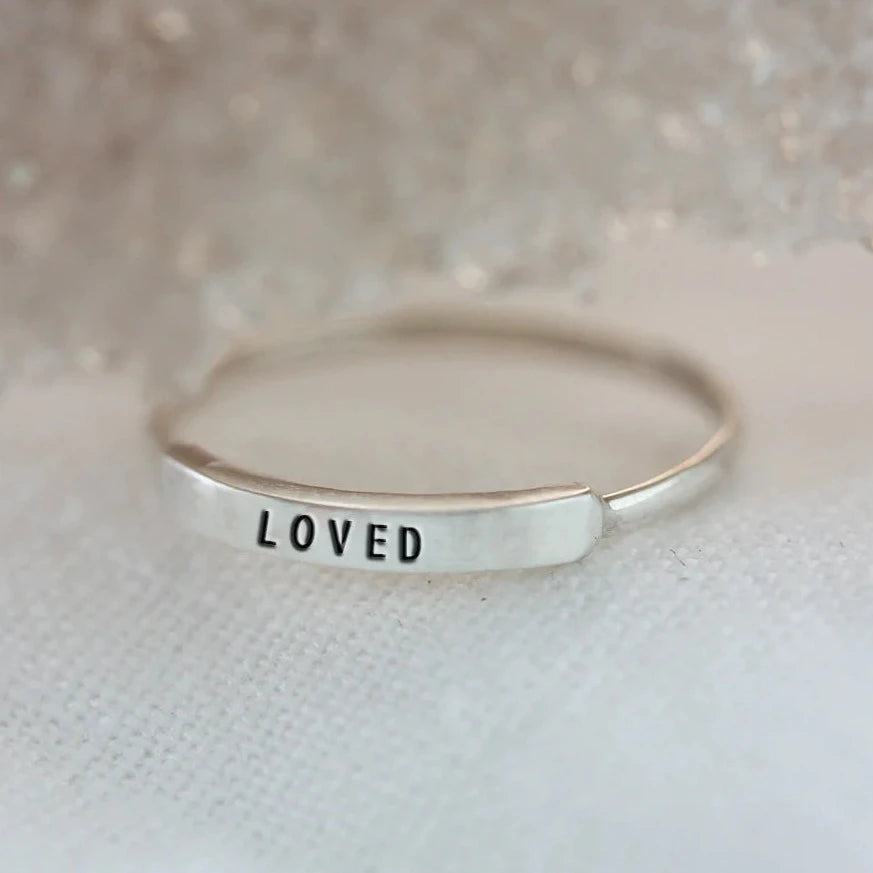 women’s large diamond rings-Loved: Stamped Silver Ring by Christina Kober