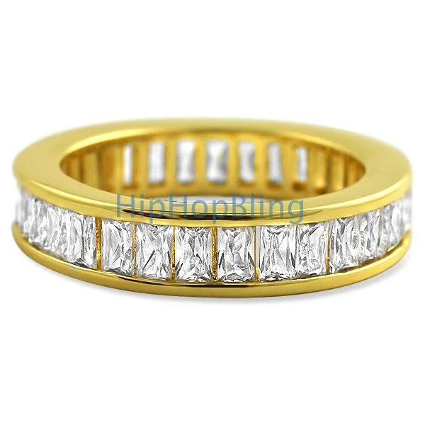 women’s trendy rings-Baguette Eternity CZ Bling Bling Ring Gold