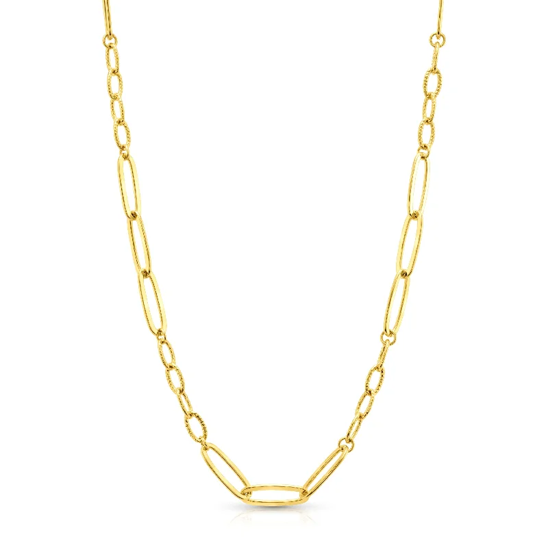 women’s long pendant necklaces-LONG AND SHORT OVAL LINK NECKLACE, GOLD