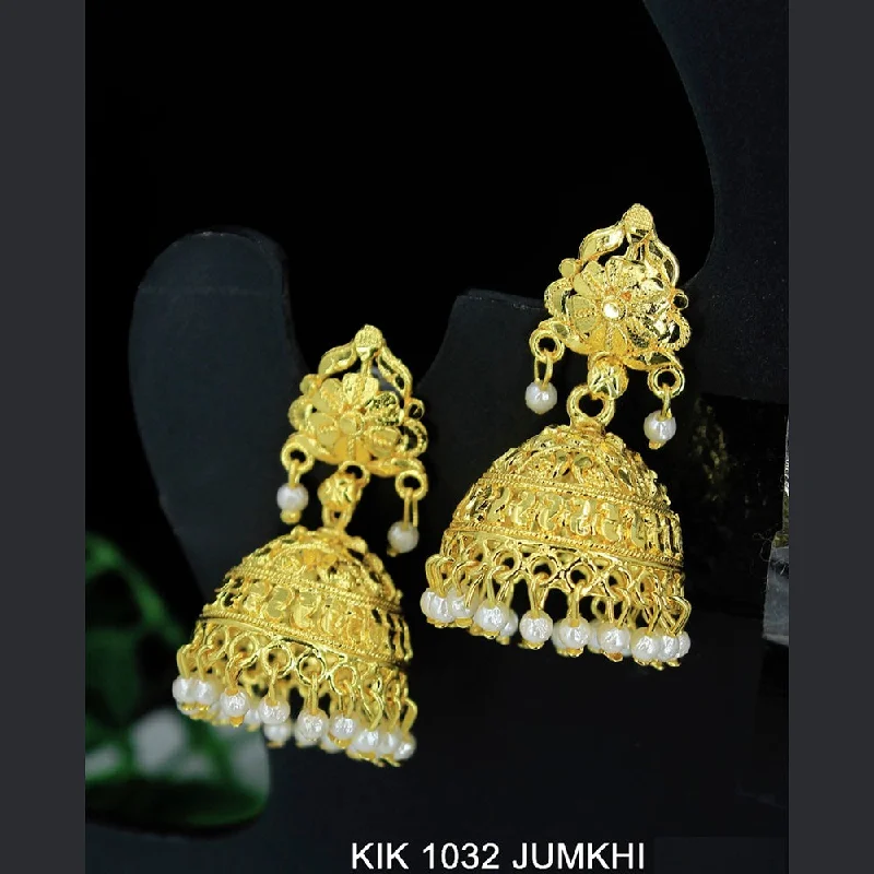 women’s round earrings-Mahavir Forming Gold Plated Jhumki Earrings  - KIK 1032 Jumkhi