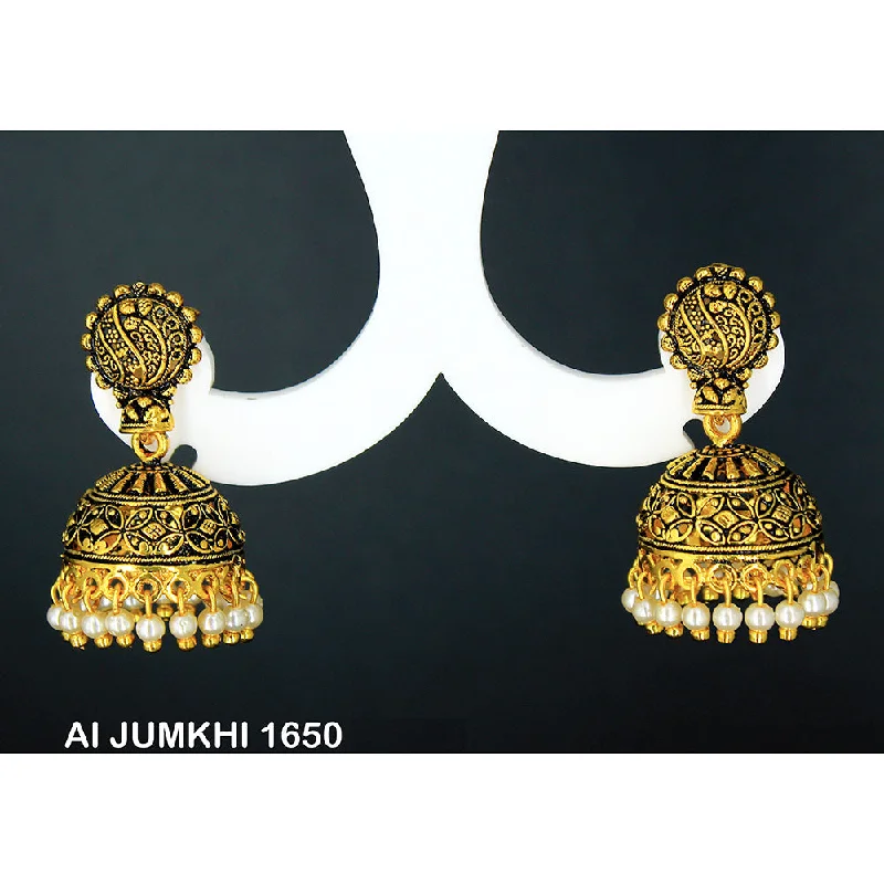 women’s fashion hoop earrings-Mahavir Gold Plated Pearl Jhumki Earrings -AI Jumkhi 1650