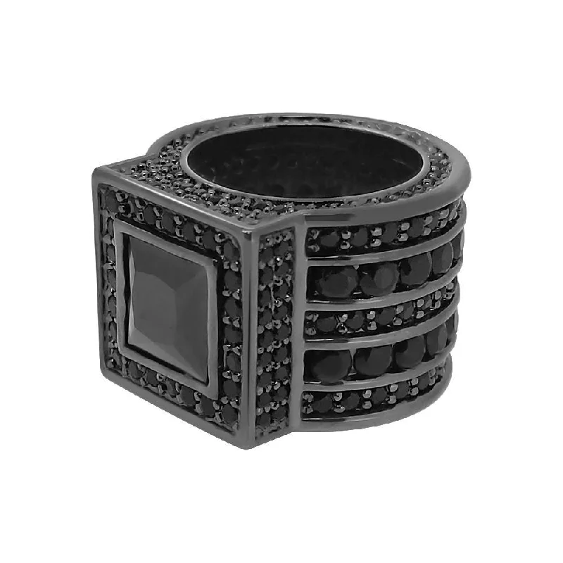 women’s adjustable rings-Square Black President Bling Bling Ring