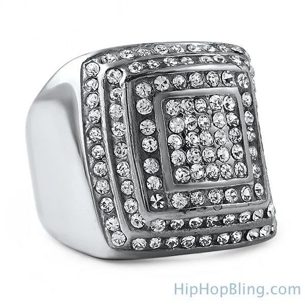 women’s unique gemstone rings-Bling Steps Stainless Steel Iced Out Ring