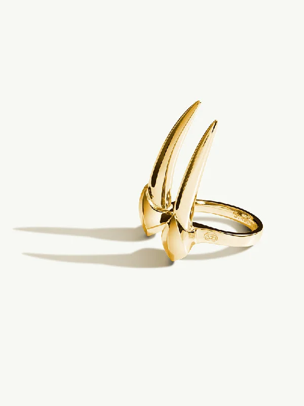 women’s matching engagement rings-Damian Brevis Horn Talisman Ring In 18K Yellow Gold