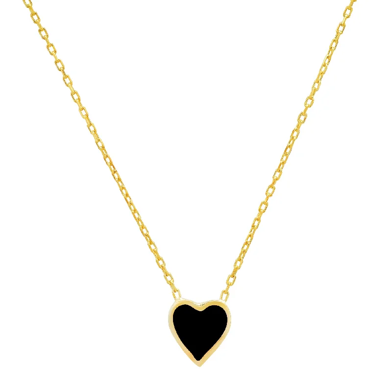 women’s sterling silver pendant necklaces-BLACK HEART ENAMEL NECKLACE, GOLD