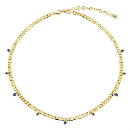 women’s vintage-style necklaces-14k Yellow Gold Blue Sapphire Cuban Link Chain Necklace