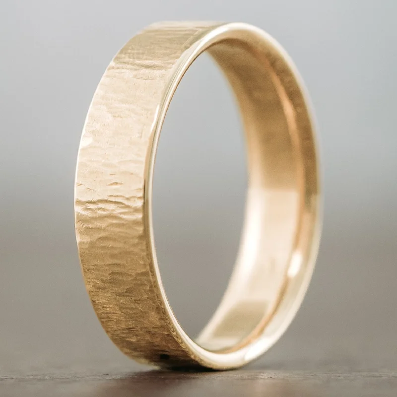 women’s custom engagement rings-The Alder | Men's Tree Bark Textured Yellow Gold Wedding Band