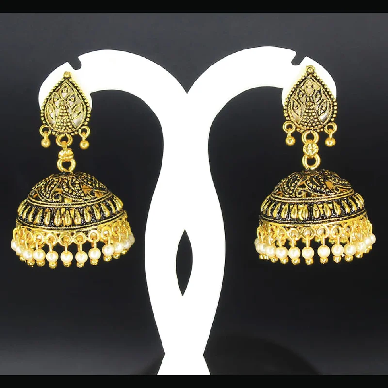 women’s emerald earrings-Mahavir Gold Plated White Pearl Jhumki Earrings - AI JUMKHI 1639