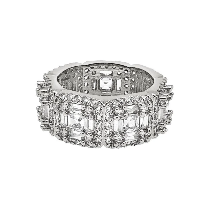 women’s diamond rings-Exotic Baguette Princess Eternity Band Rhodium Bling CZ Ring