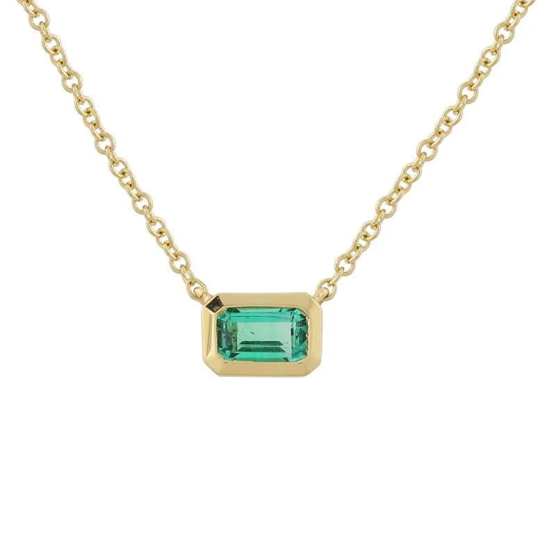 women’s handmade necklaces-14K Yellow Gold Emerald Bezel Necklace