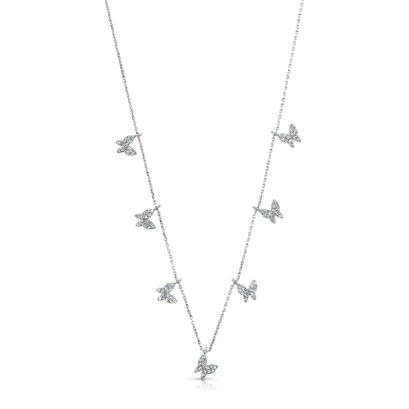 women’s dainty necklaces-NEW BEGINNINGS BUTTERFLY DANGLE NECKLACE, SILVER