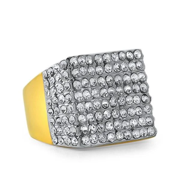 women’s cluster rings-Gold Pimp Stainless Steel Bling Bling Ring