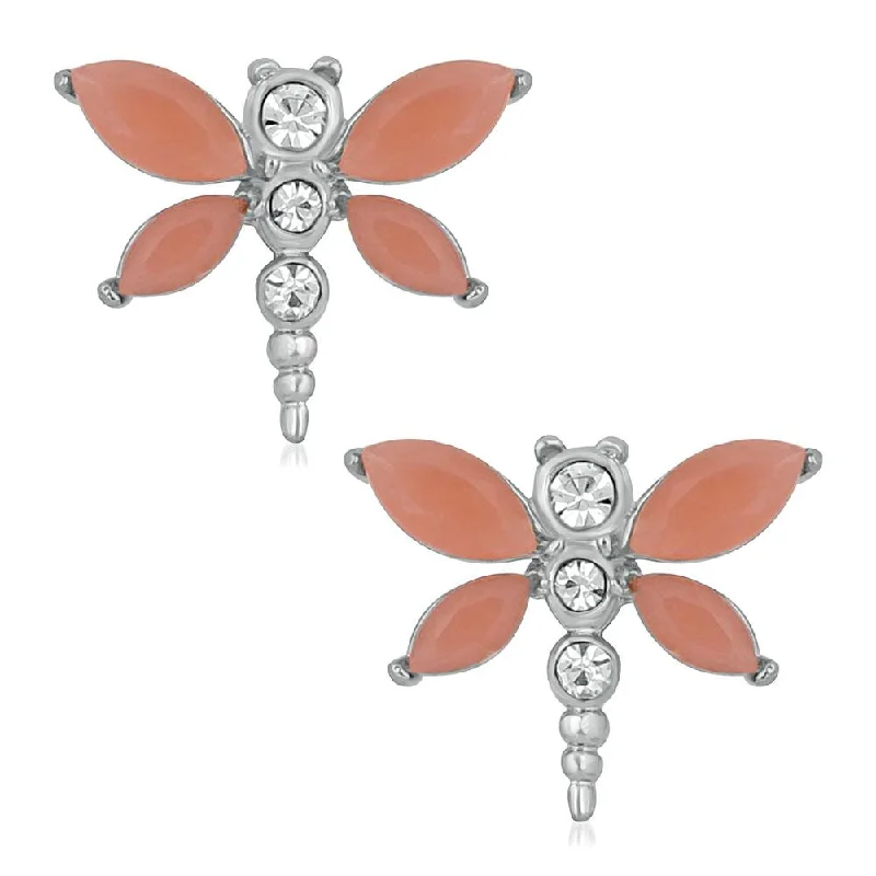 women’s pearl drop earrings-Mahi Rhodium Plated Enchanting Butterfly Inspired Stud Earrings