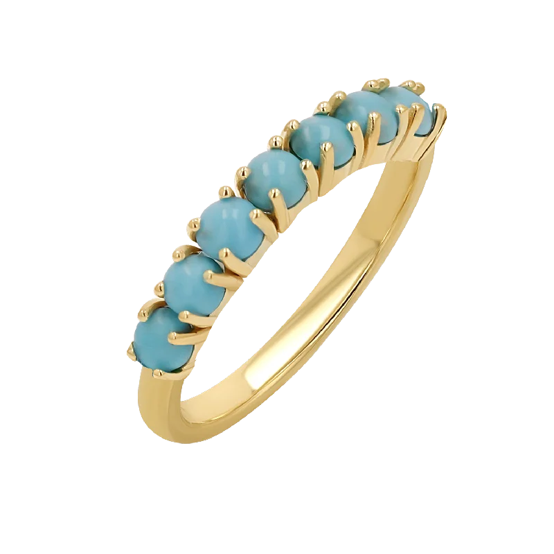 women’s sapphire diamond rings-Genuine Turquoise Half Eternity Band