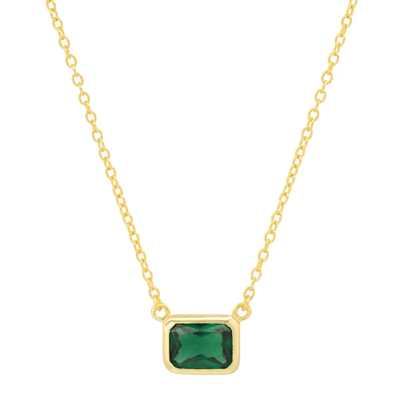 women’s designer necklaces-SOLITAIRE EMERALD NECKLACE, GREEN