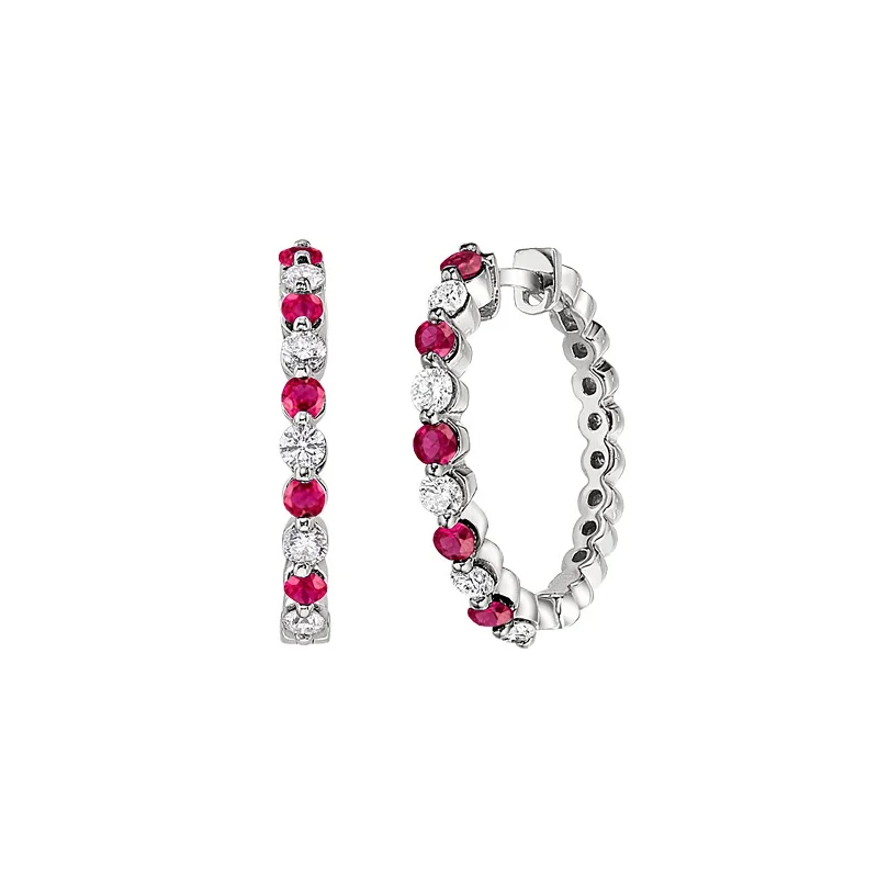 women’s colorful earrings-Ruby and Diamond Hoop Earrings