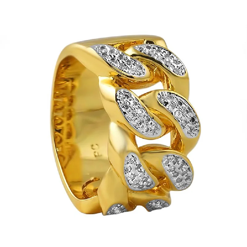 women’s silver wedding rings-Gold Cuban Link CZ Ring