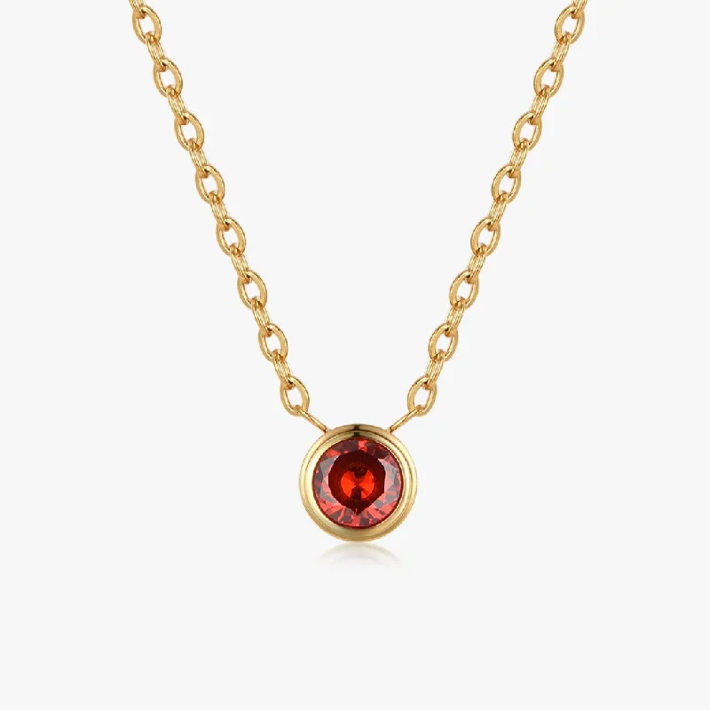 women’s gemstone necklaces-Red Single Gem Necklace in Gold