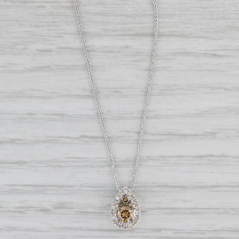 women’s sterling silver pendant necklaces-Le Vian Chocolate Diamond Teardrop Halo Pendant Necklace 14k White Gold 18"