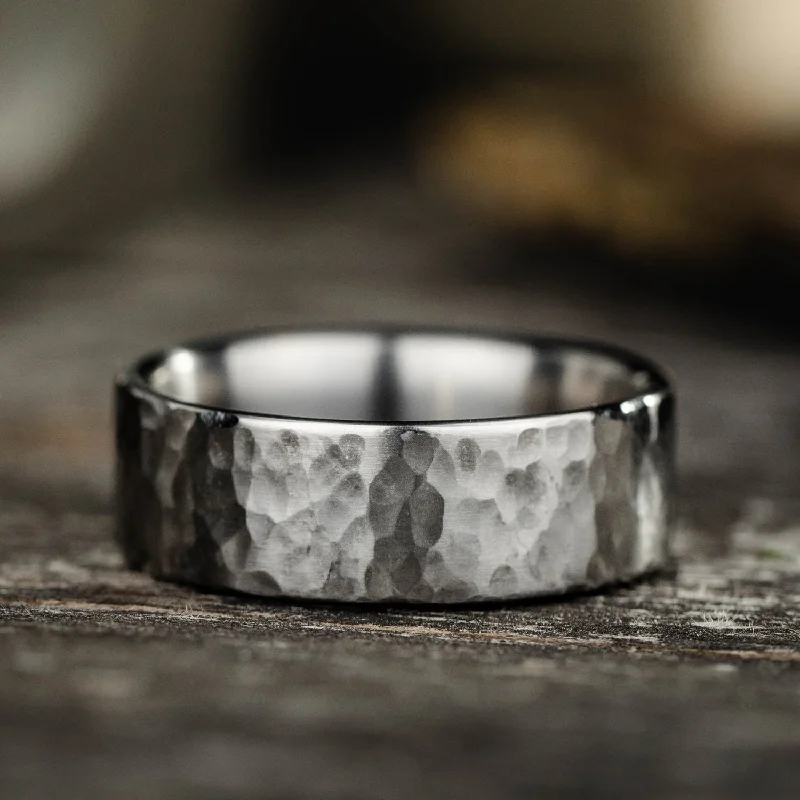 women’s custom-designed engagement rings-The Arche | 8mm Men's Hammered Titanium Wedding Band