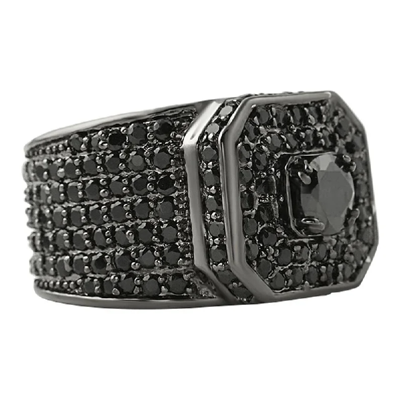 women’s unique band rings-Presidential Black CZ Bling Bling Ring