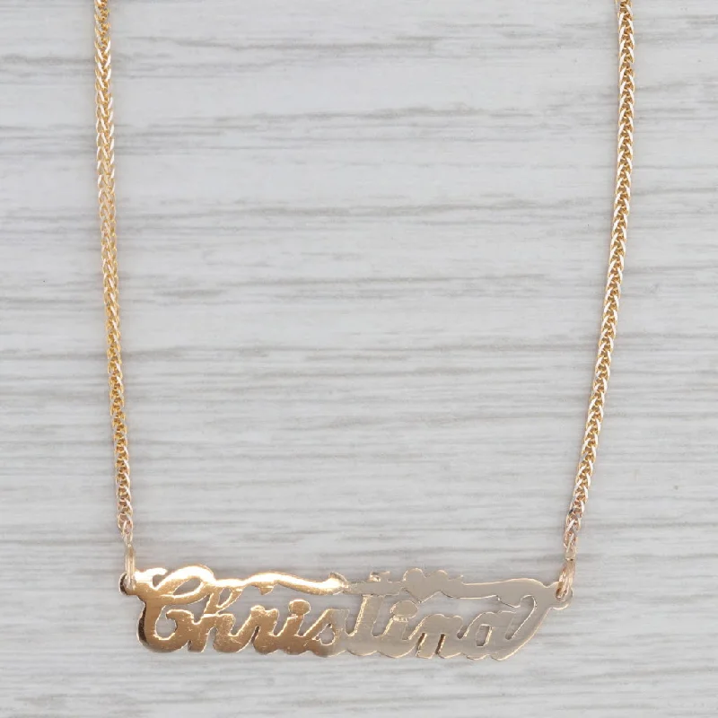 women’s colorful necklaces-Christina Pendant Necklace 14k Yellow Gold Curb Chain Stationary Name 20"