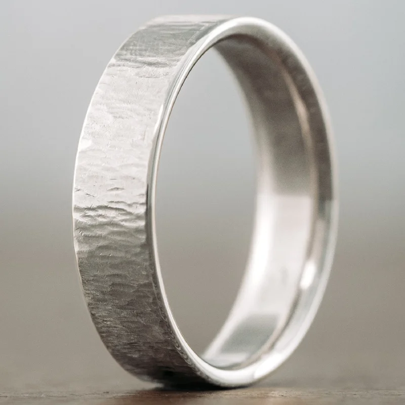 women’s silver engagement rings-The Alder | Men's Tree Bark Textured White Gold Wedding Band