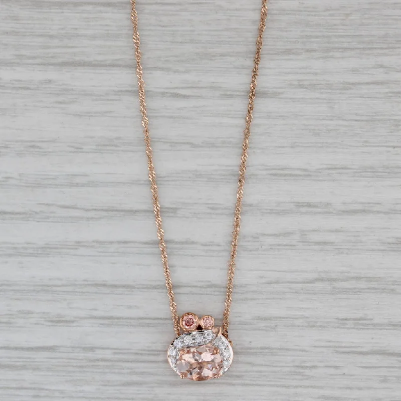 women’s vintage necklaces-1.30ctw Morganite Lab Grown Diamond Pendant Necklace 10k Rose Gold 18"