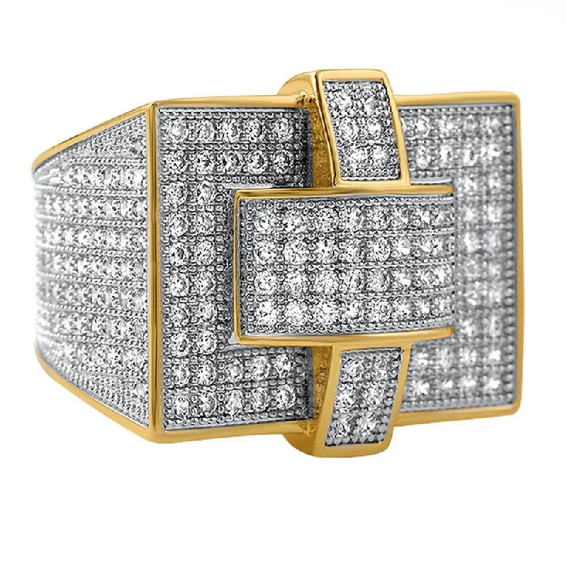 women’s custom diamond rings-Cross Iced Out Gold CZ Bling Bling Ring