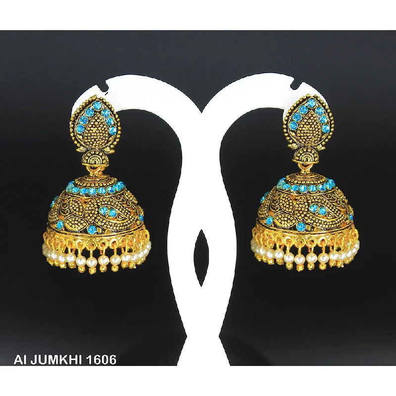 women’s infinity earrings-Mahavir Gold Plated Light Blue Stone Jhumki Earrings -AI Jumkhi 1606