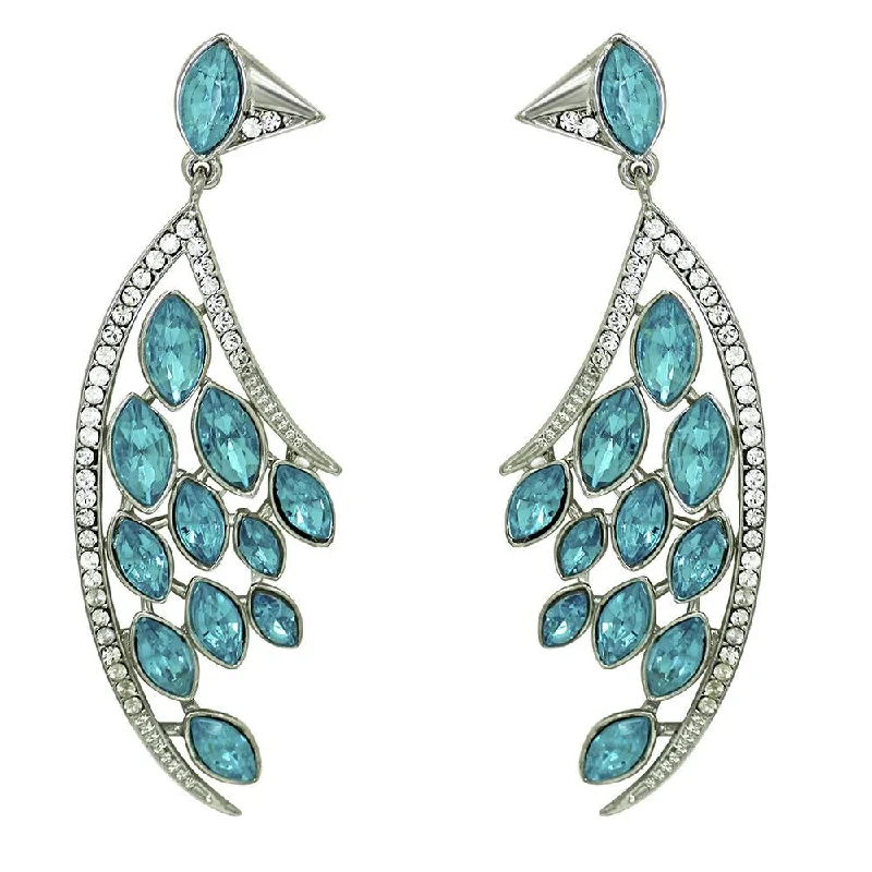 women’s gemstone stud earrings-Mahi Feather Shaped Sky Blue Marquise Party Earring