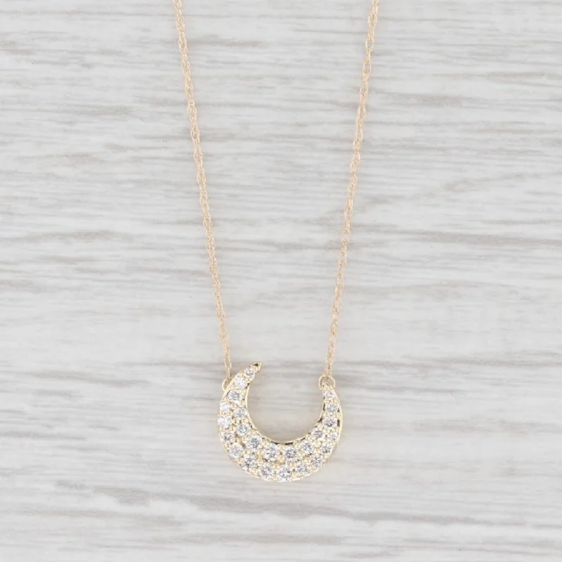 women’s fashion necklaces-New 0.24ctw Diamond Crescent Moon Stationary Pendant Necklace 10k Gold 16"