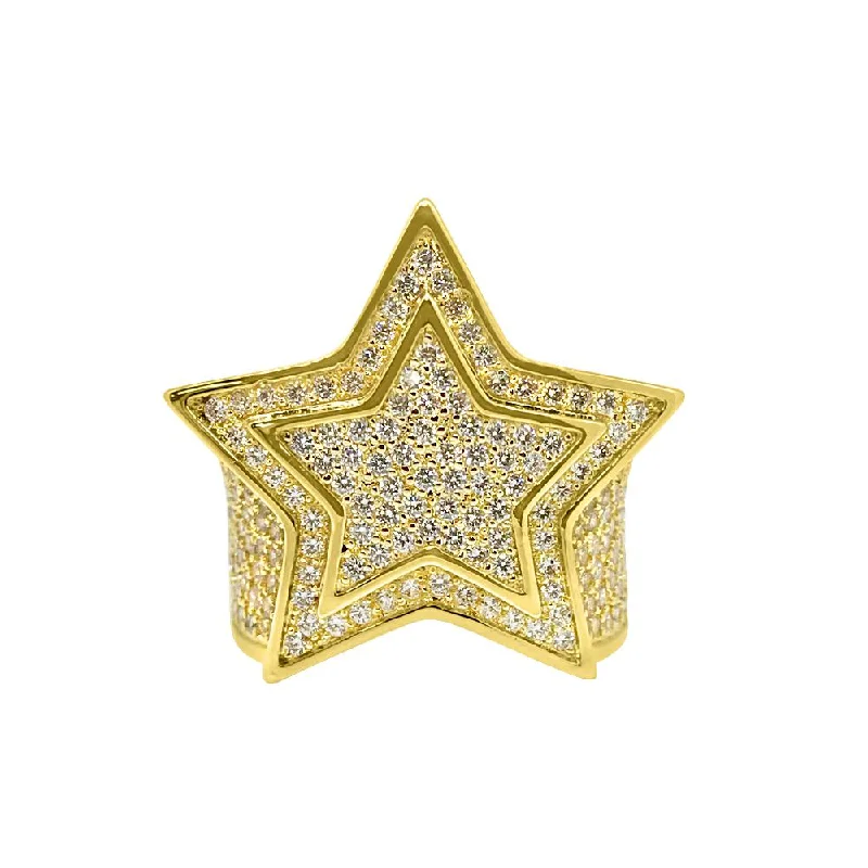 women’s simple rings-.925 Sterling Silver Super Star Gold CZ Bling Bling Ring