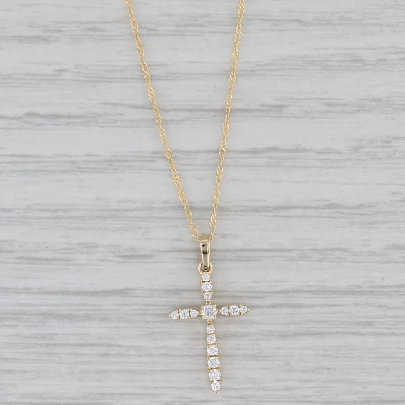 women’s vintage gold necklaces-New 0.18ctw Diamond Cross Pendant Necklace 14k Yellow Gold 18" Singapore Chain